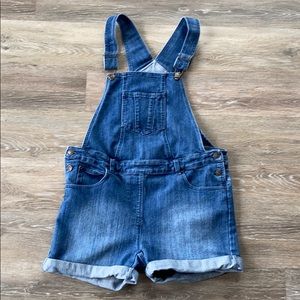 Maternity jean overall shorts